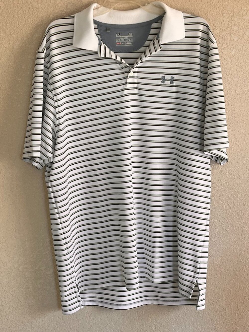 Under Armour HeatGear Men’s Polo Shirt LG | White Striped Golf Performance Polo